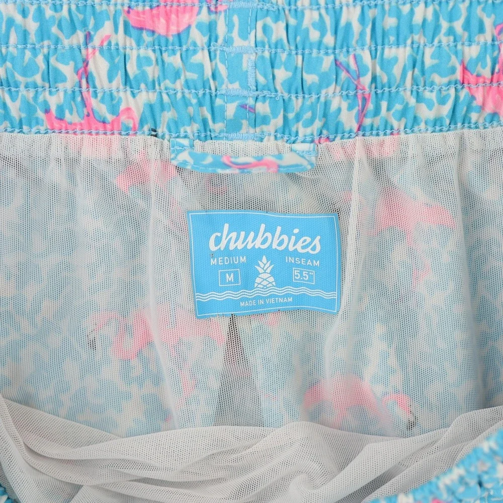 Chubbies Swim Trunks Mens Medium The Domingos Are For Flamingos Blue Pink 5.5
